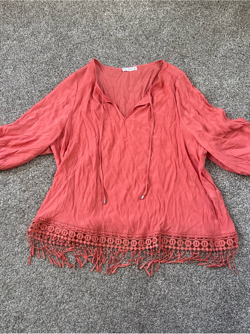 Retrology Women's 2X Coral Fringe Hem Blouse Lightweight EUC